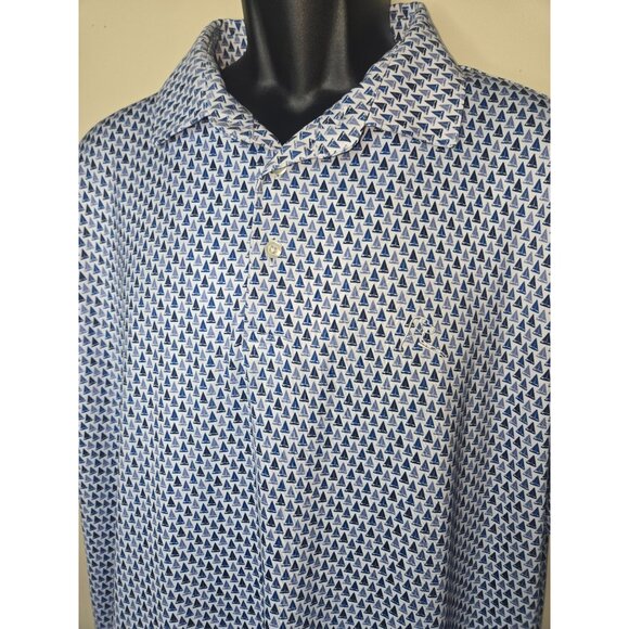 Rhoback Blue and White Patterned Polo Shirt - Picture 1 of 7